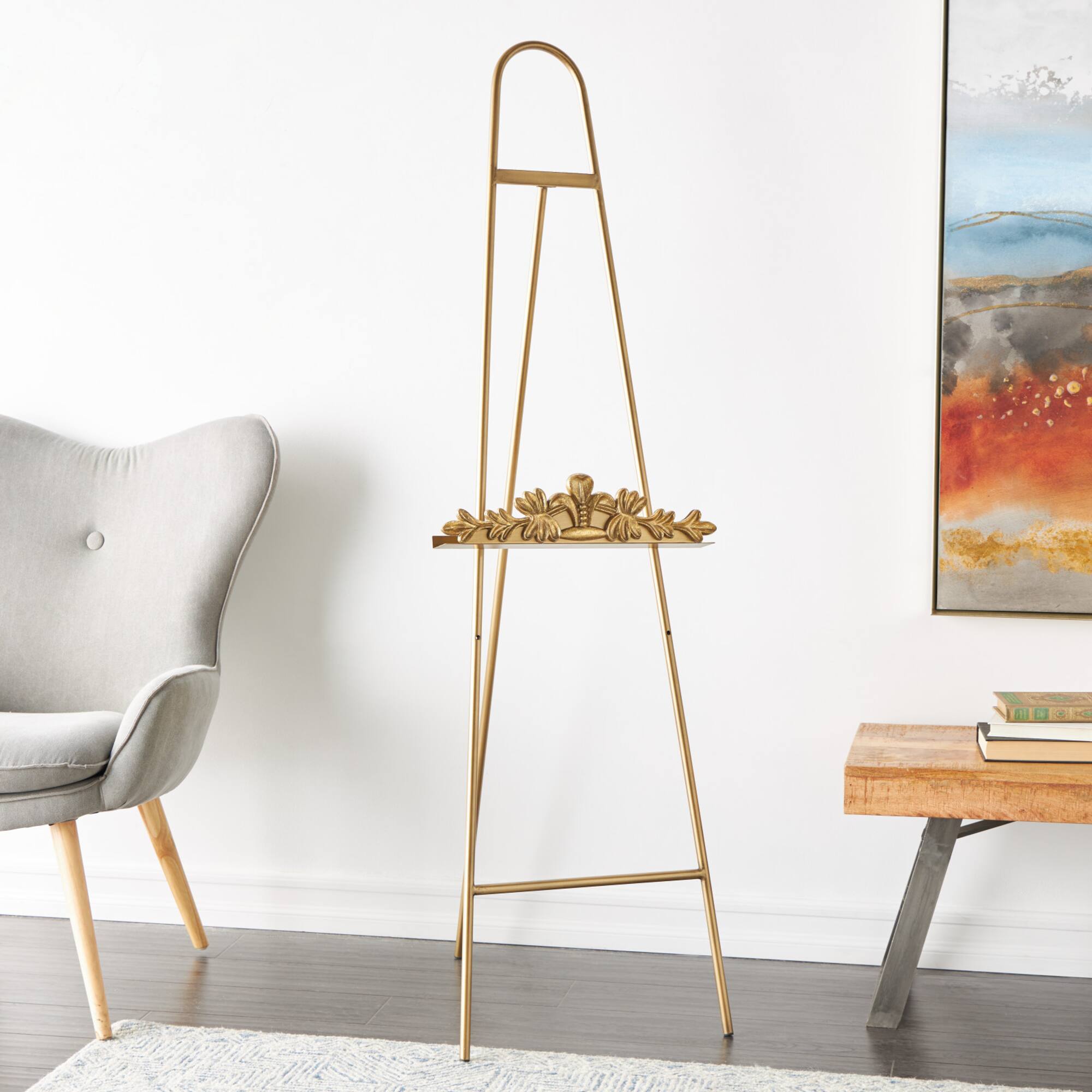 63" Gold Metal Arched Foldable 2-Tier Display Easel with Vine Emblem